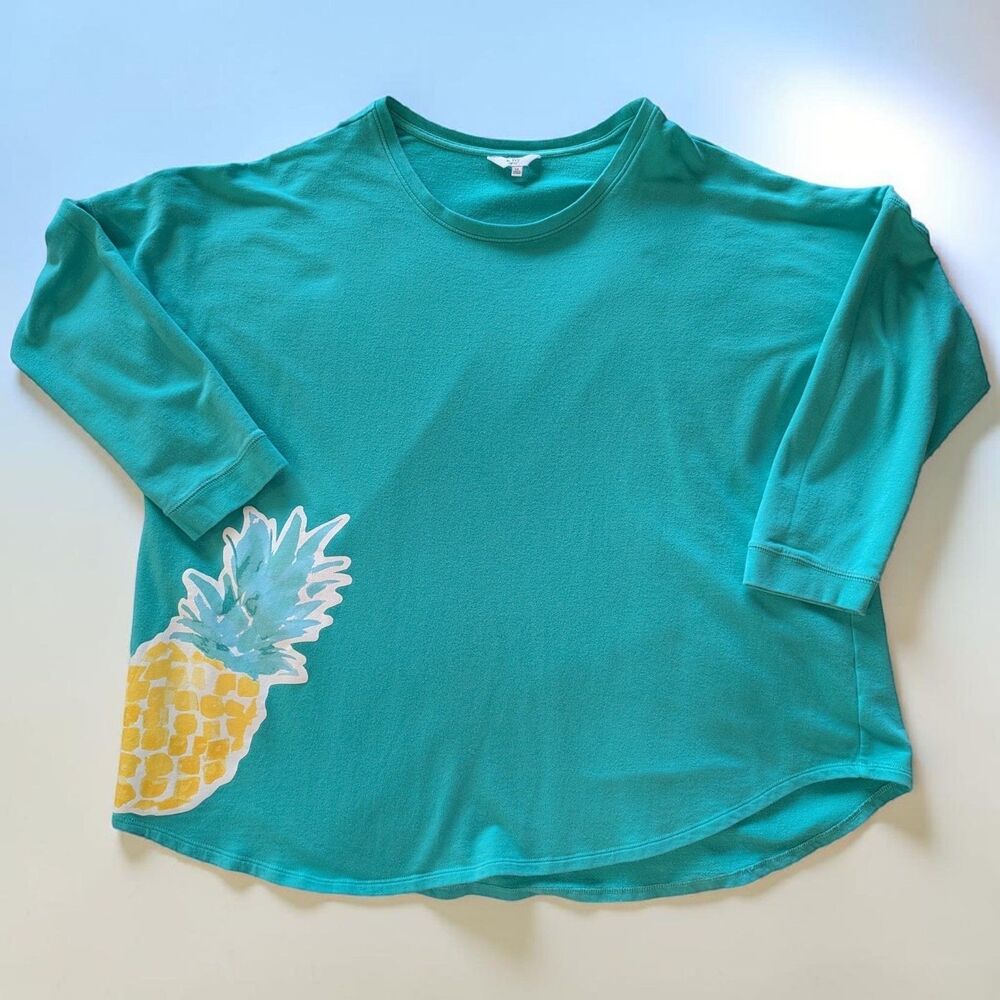 Crown and Ivy Sweatshirt Women's 3X Plus Sea Green Pineapple Lightweight Cabana